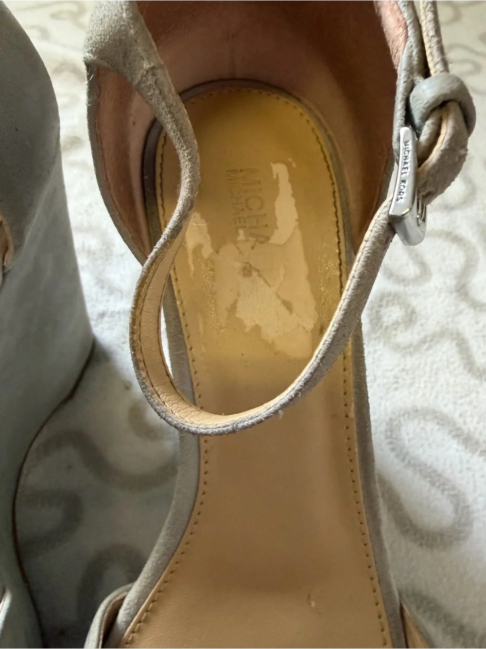 Michael Kors Gray Suede Platform Wedge Sandals with Ankle Strap